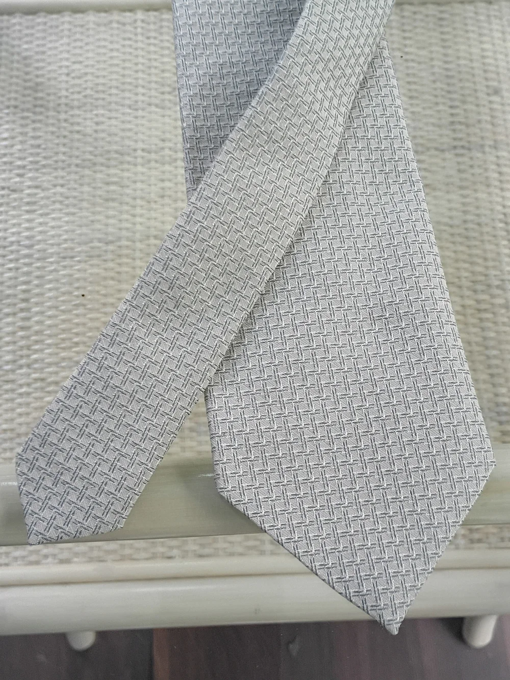 Calvin Klein Tie Gray Necktie Geometric Silk Wool Polyester Made In USA 55